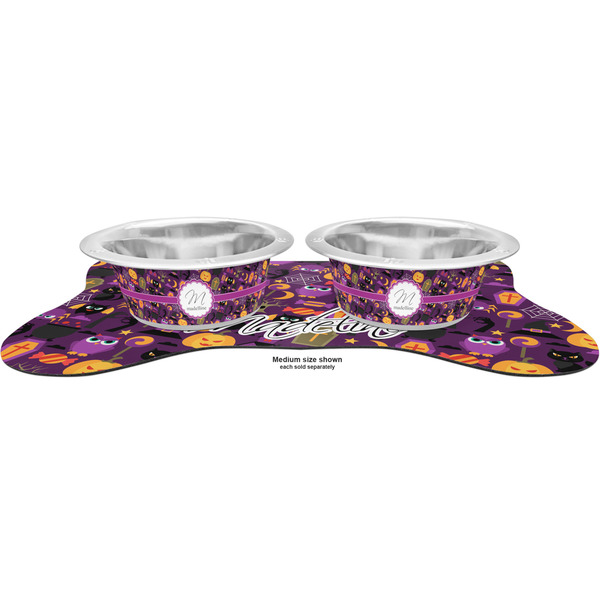 Halloween Metal Pet Bowls - On Dog Bone Shaped Mat