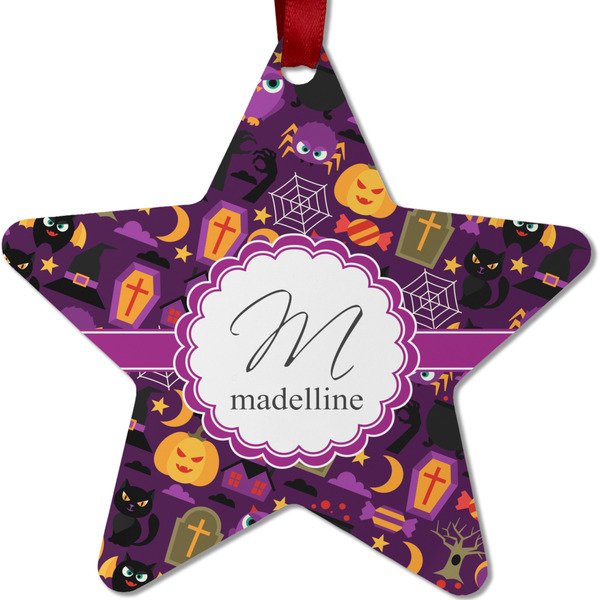 Custom Halloween Metal Star Ornament - Double Sided w/ Name and Initial
