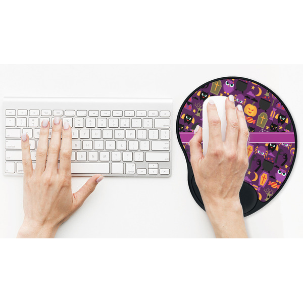 Halloween Mouse Pad with Wrist Rest - LIFESYTLE 2 (in use)