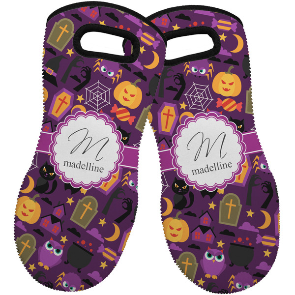 Custom Halloween Neoprene Oven Mitts - Set of 2 w/ Name and Initial
