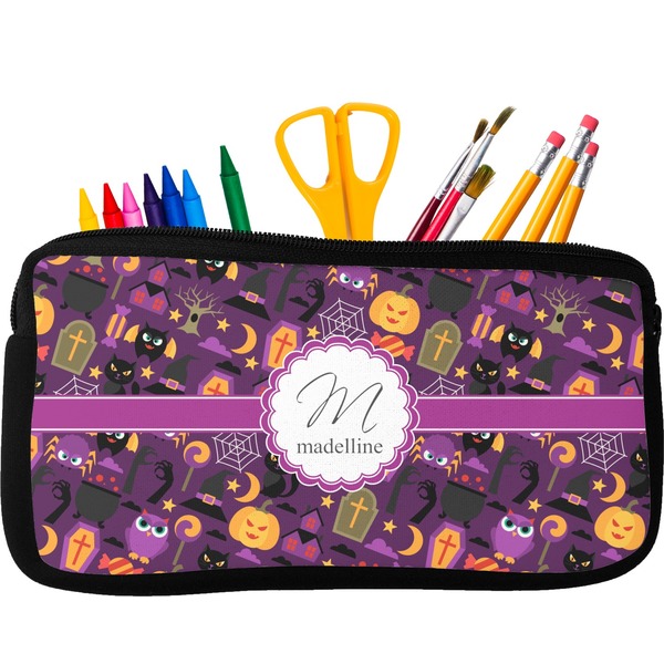 Custom Halloween Neoprene Pencil Case - Small w/ Name and Initial