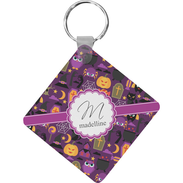 Custom Halloween Diamond Plastic Keychain w/ Name and Initial