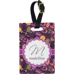 Halloween Plastic Luggage Tag - Rectangular w/ Name and Initial