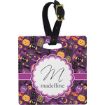 Halloween Plastic Luggage Tag - Square w/ Name and Initial