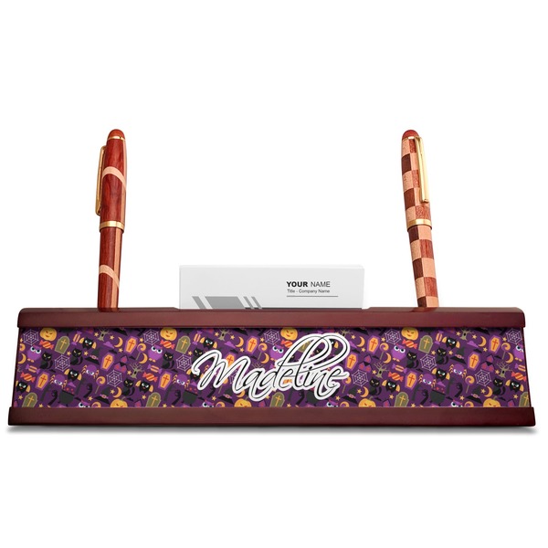 Halloween Red Mahogany Nameplates with Business Card Holder - Straight