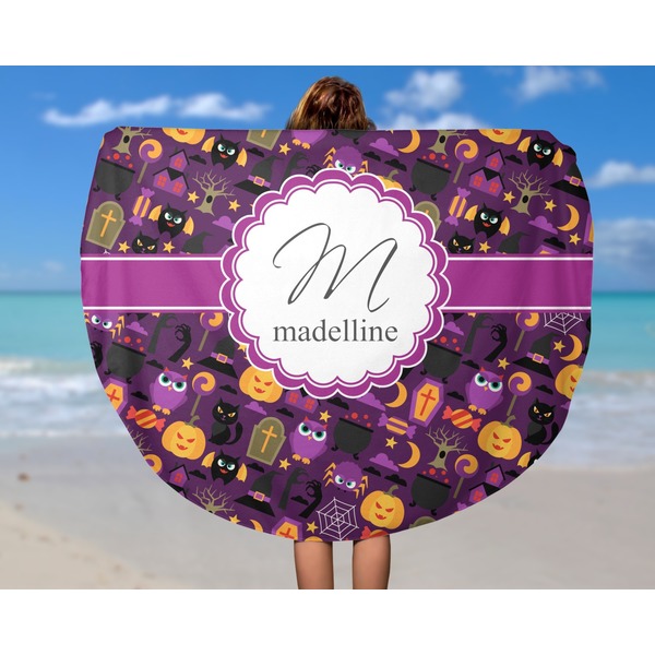 Halloween Round Beach Towel - In Use