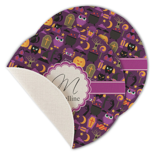Custom Halloween Round Linen Placemat - Single Sided - Set of 4 (Personalized)