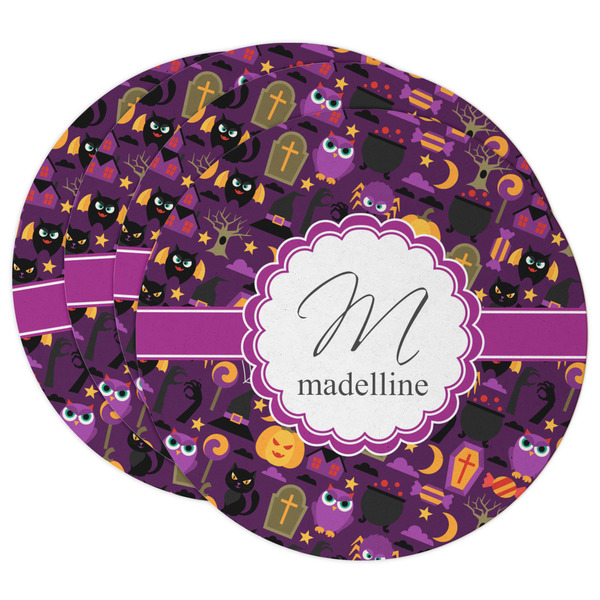 Custom Halloween Round Paper Coasters w/ Name and Initial