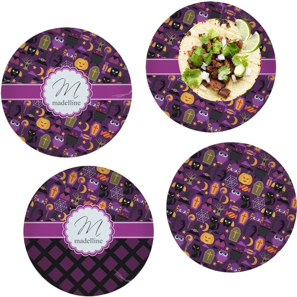Custom Halloween Set of 4 Glass Lunch / Dinner Plate 10" (Personalized)