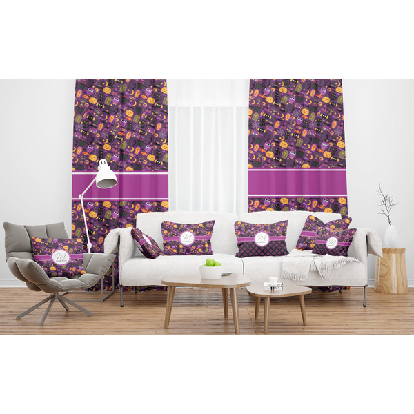 Halloween Sheer and Custom Curtains in Room with Matching Pillows