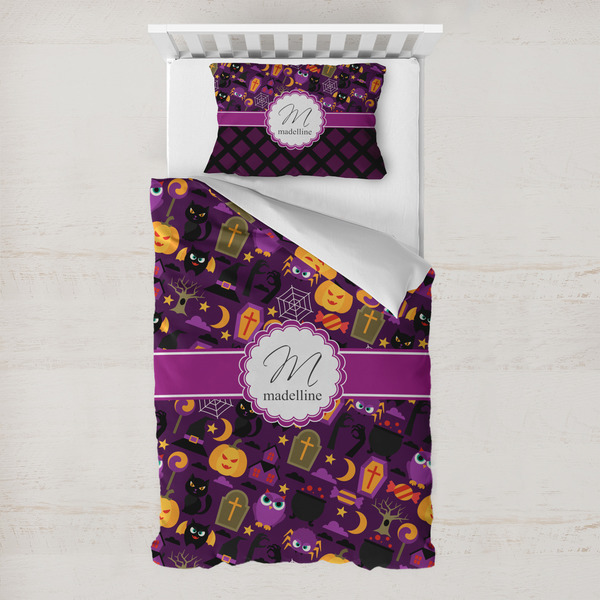 Custom Halloween Toddler Bedding w/ Name and Initial