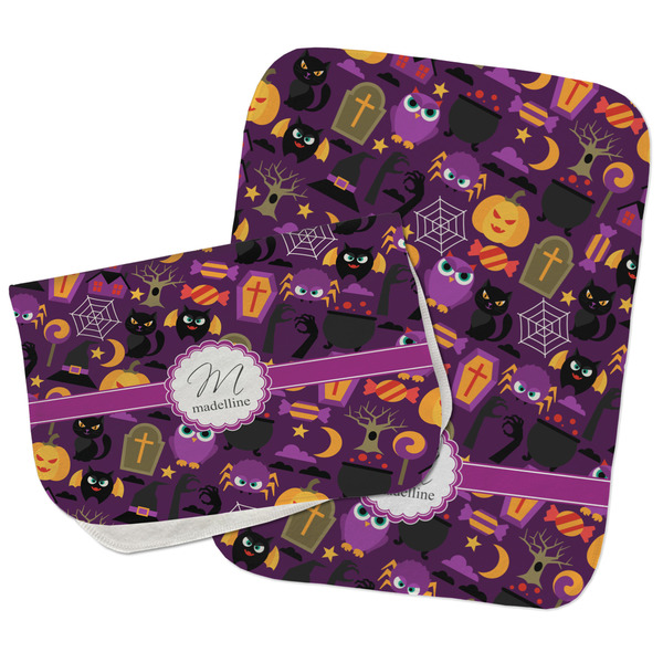 Custom Halloween Burp Cloths - Fleece - Set of 2 w/ Name and Initial