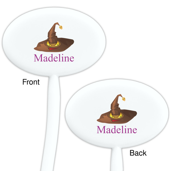 Halloween White Plastic 7" Stir Stick - Double Sided - Oval - Front & Back