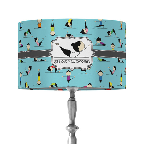 Yoga Poses 12" Drum Lampshade - ON STAND (Fabric)