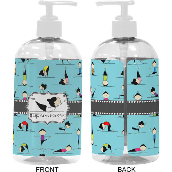 Yoga Poses 16 oz Plastic Liquid Dispenser- Approval- White