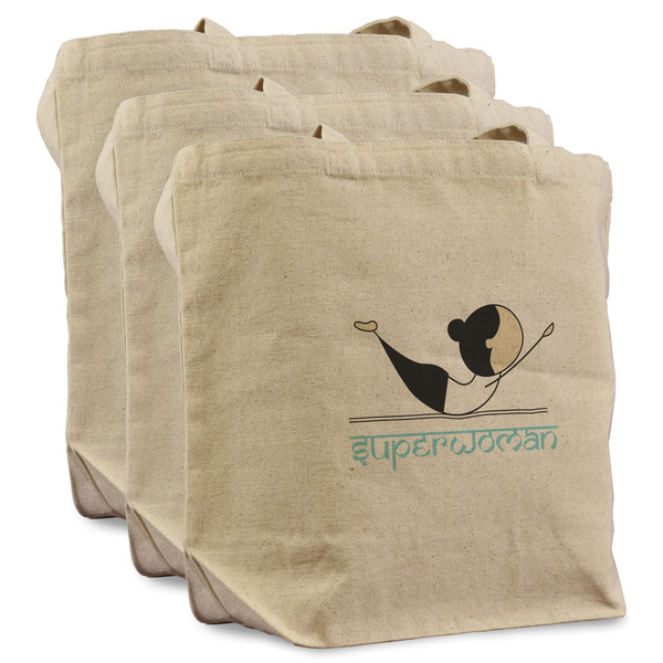 Custom Yoga Poses Reusable Cotton Grocery Bags - Set of 3 (Personalized)