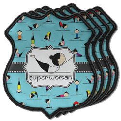 Yoga Poses Iron On Shield C Patches - Set of 4 w/ Name or Text