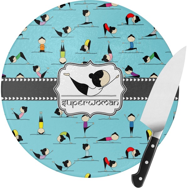 Custom Yoga Poses Round Glass Cutting Board - Small (Personalized)