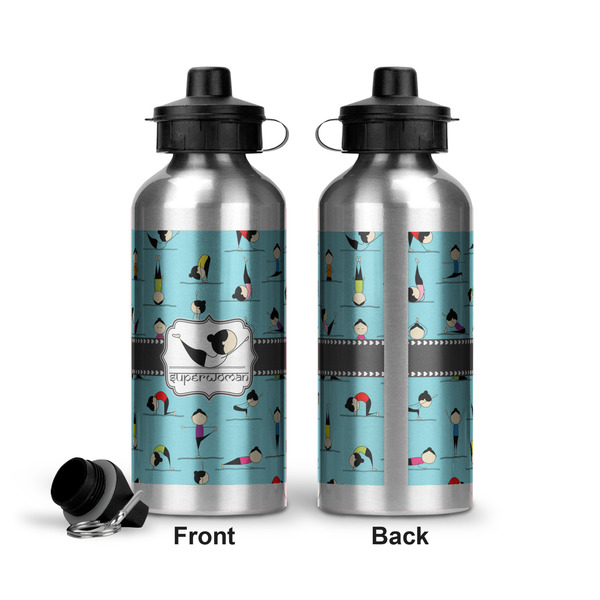 Yoga Poses Aluminum Water Bottle - Front and Back