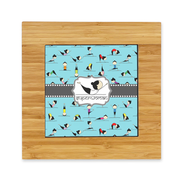 Custom Yoga Poses Bamboo Trivet with Ceramic Tile Insert (Personalized)
