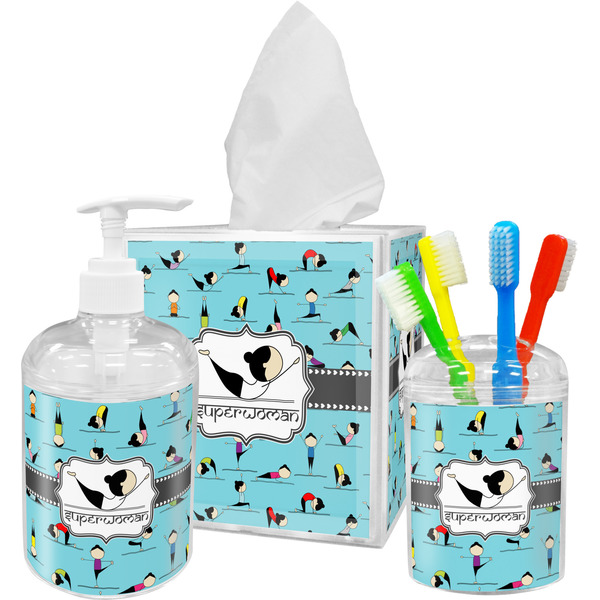 Custom Yoga Poses Acrylic Bathroom Accessories Set w/ Name or Text