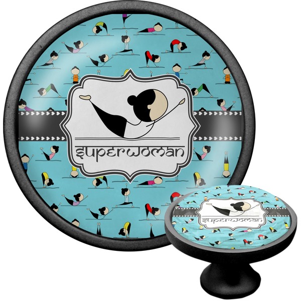 Custom Yoga Poses Cabinet Knob (Black) (Personalized)