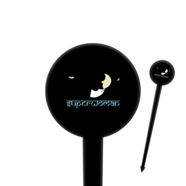 Custom Yoga Poses 4" Round Plastic Food Picks - Black - Single Sided (Personalized)