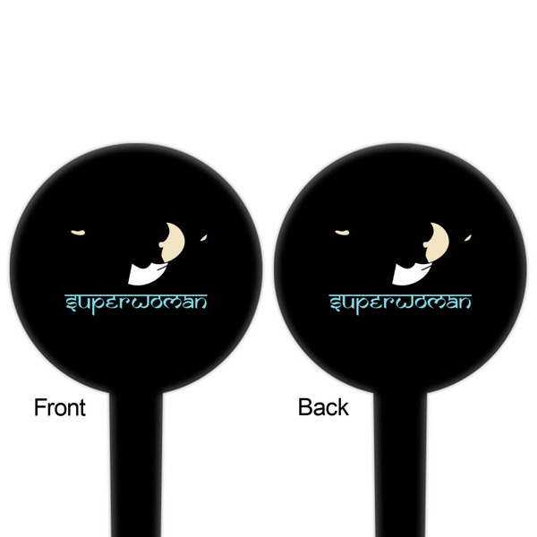 Yoga Poses Black Plastic 4" Food Pick - Round - Double Sided - Front & Back