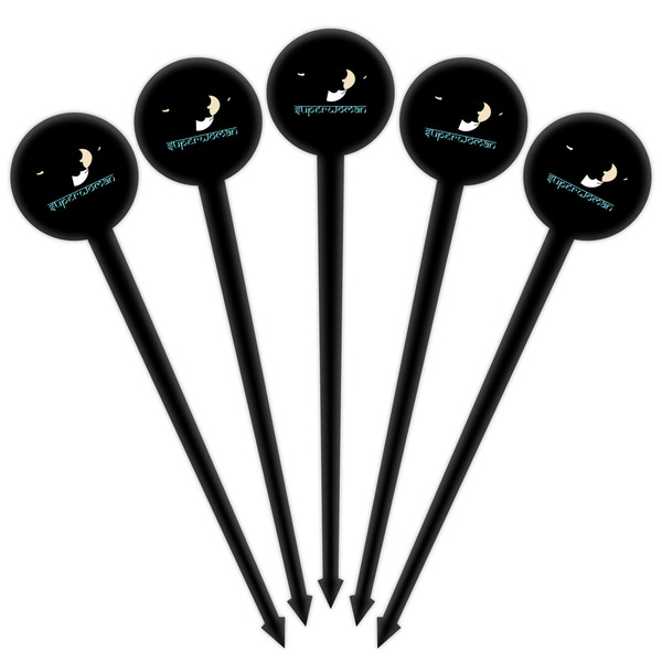 Yoga Poses Black Plastic 4" Food Pick - Round - Fan View