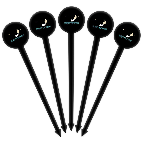 Yoga Poses Black Plastic 6" Food Pick - Round - Fan View