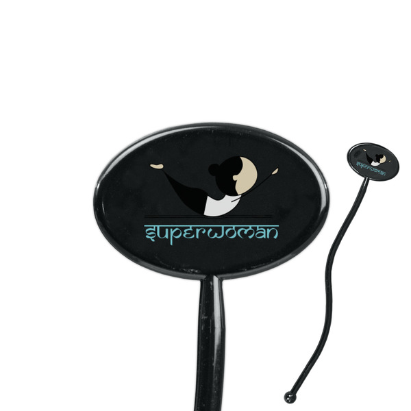 Custom Yoga Poses 7" Oval Plastic Stir Sticks - Black - Single Sided (Personalized)