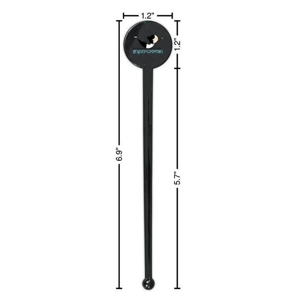 Yoga Poses Black Plastic 7" Stir Stick - Round - Dimensions