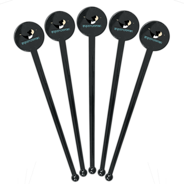 Yoga Poses Black Plastic 7" Stir Stick - Round - Fan View