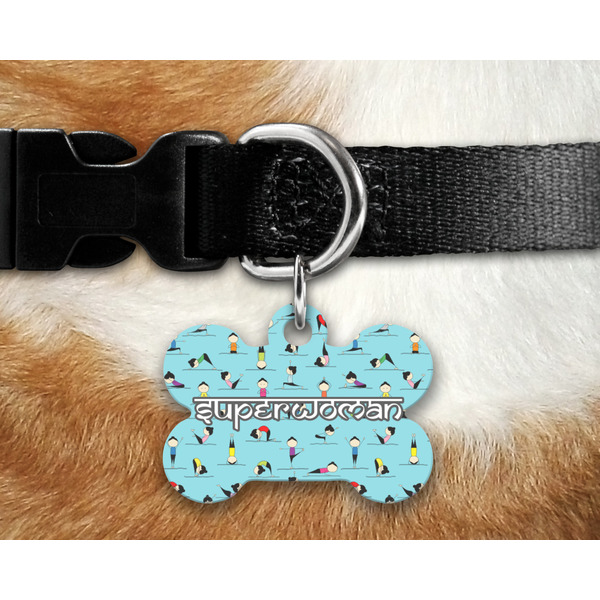 Yoga Poses Bone Shaped Dog Tag on Collar & Dog