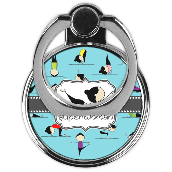Yoga Poses Cell Phone Ring Stand & Holder - Front (Collapsed)