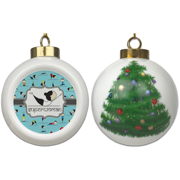 Yoga Poses Ceramic Christmas Ornament - X-Mas Tree (APPROVAL)