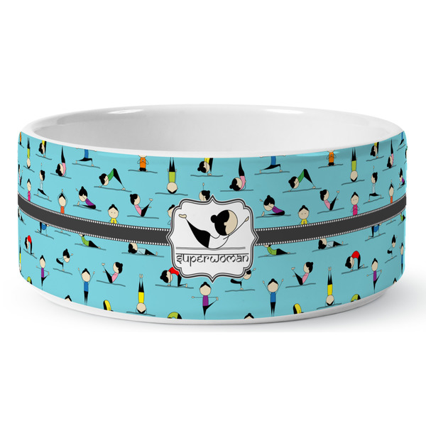 Yoga Poses Ceramic Dog Bowl - Medium - Front