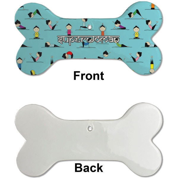 Yoga Poses Ceramic Flat Ornament - Bone Front & Back Single Print (APPROVAL)