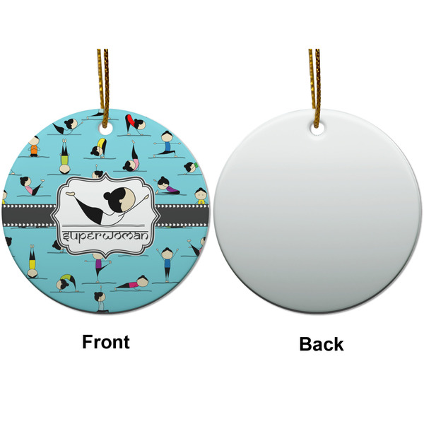 Yoga Poses Ceramic Flat Ornament - Circle Front & Back (APPROVAL)
