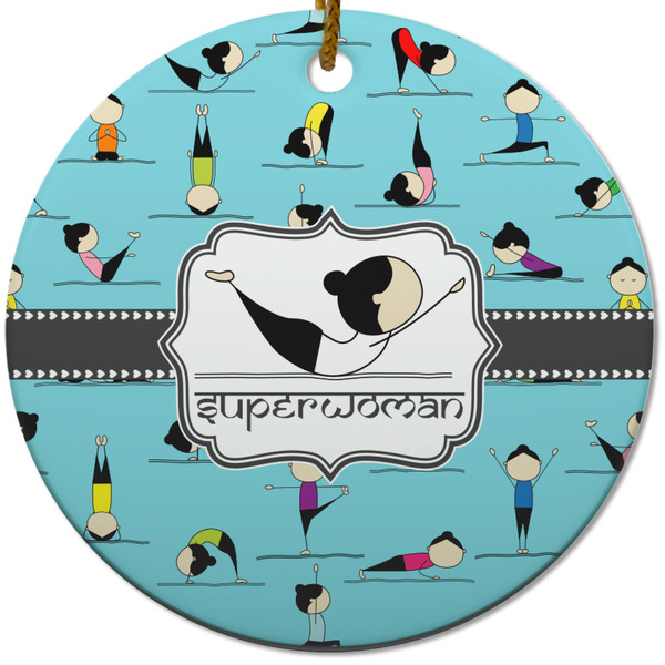 Yoga Poses Ceramic Flat Ornament - Circle (Front)