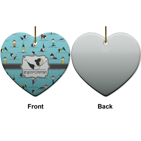 Yoga Poses Ceramic Flat Ornament - Heart Front & Back (APPROVAL)