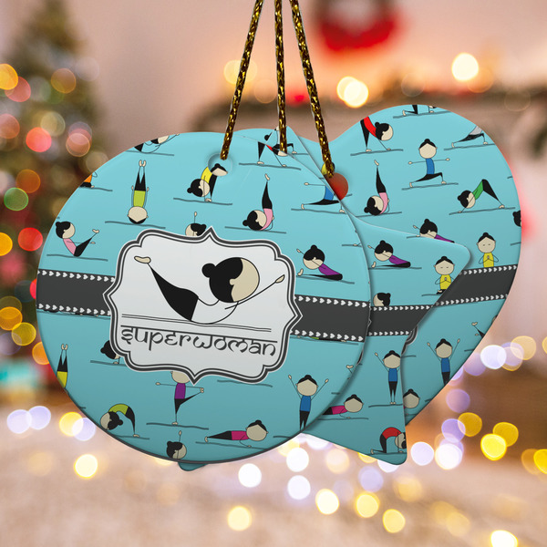 Custom Yoga Poses Ceramic Ornament w/ Name or Text