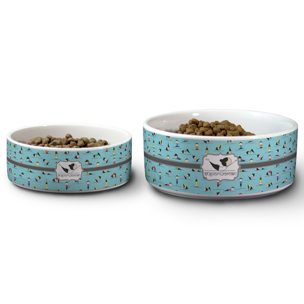 Yoga Poses Ceramic Dog Bowls - Size Comparison