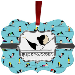 Yoga Poses Metal Frame Ornament - Double Sided w/ Name or Text