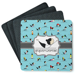 Yoga Poses Square Rubber Backed Coasters - Set of 4 (Personalized)