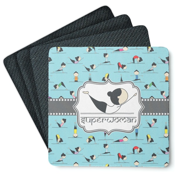 Custom Yoga Poses Square Rubber Backed Coasters - Set of 4 (Personalized)