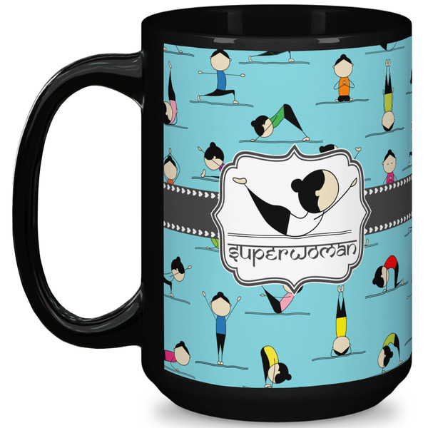 Custom Yoga Poses 15 Oz Coffee Mug - Black (Personalized)