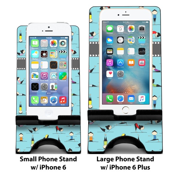 Yoga Poses Compare Phone Stand Sizes - with iPhones