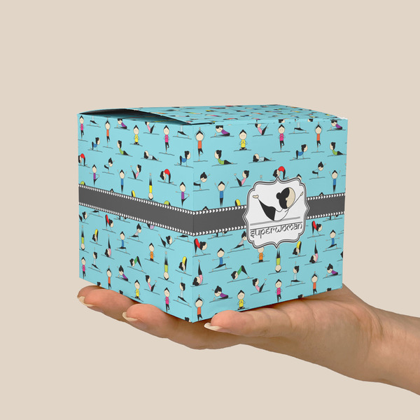 Yoga Poses Cube Favor Gift Box - On Hand - Scale View