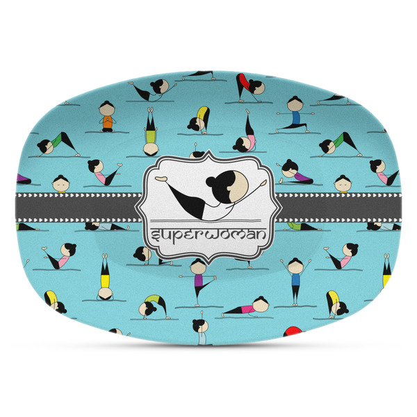 Custom Yoga Poses Plastic Platter - Microwave & Oven Safe Composite Polymer (Personalized)